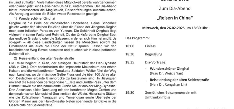 Der Dia-Abend am 26.02.2025 “Reisen in China”